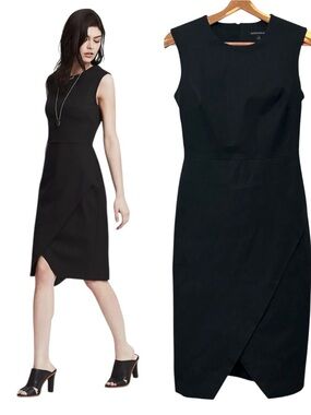 Banana Republic Sloan Fit Sheath Dress Black Womens Size US 6